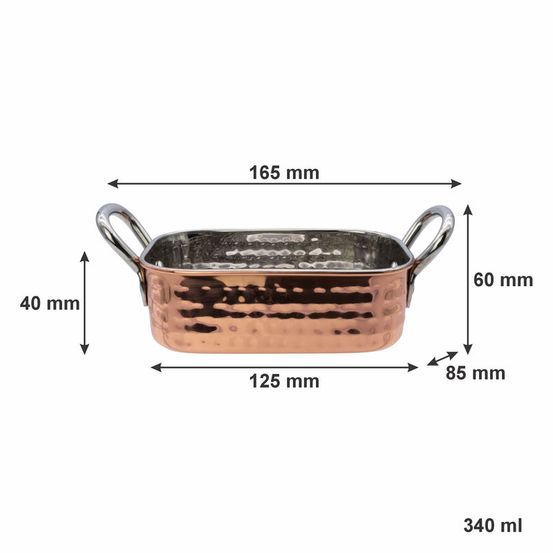 REGENT COOKWARE KARAHI ROASTER RECT. HAMMERED ST STEEL CU PLATED + HANDLES, 340ML (165/125X85X40MM