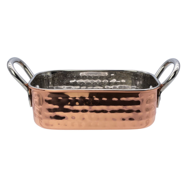 REGENT COOKWARE KARAHI ROASTER RECT. HAMMERED ST STEEL CU PLATED + HANDLES, 340ML (165/125X85X40MM