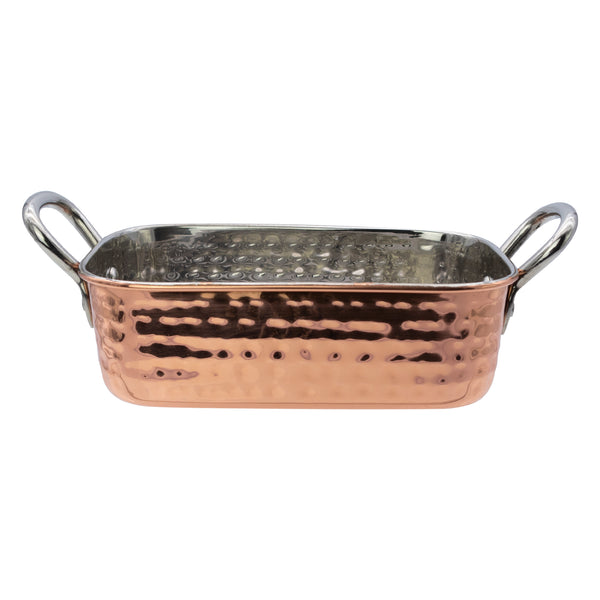 REGENT COOKWARE KARAHI ROASTER RECT.HAMMERED ST STEEL CU PLATED + HANDLES, 500ML (195/145X95X45MM)