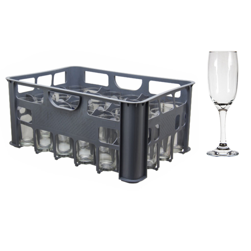 REGENT GREY PLASTIC CRATE WITH CHAMPAGNE FLUTE, 24'S (175ML)