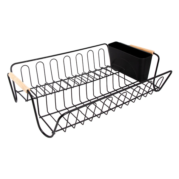 REGENT KITCHEN WIRE DISH RACK POWDER COATED BLACK WITH WOODEN HANDLES, (520X320X120MM)