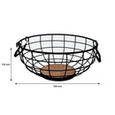 REGENT KITCHEN FRUIT BASKET WITH HANDLES BLACK WIRE AND WOOD, (280MM DIAX120MM)