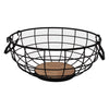 REGENT KITCHEN FRUIT BASKET WITH HANDLES BLACK WIRE AND WOOD, (280MM DIAX120MM)