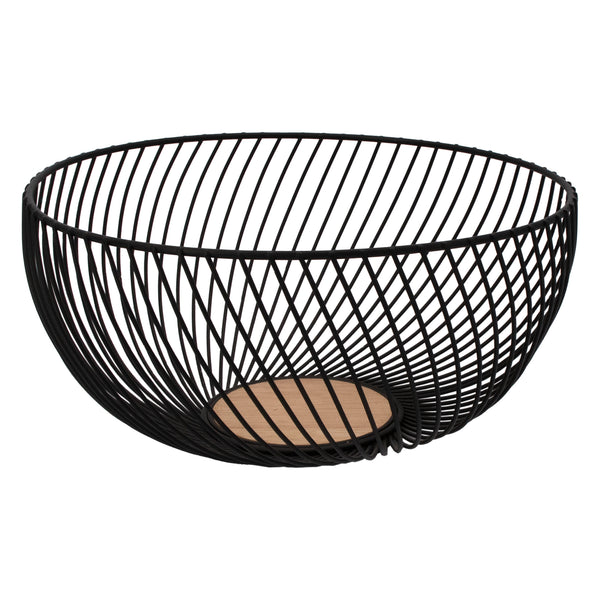 REGENT KITCHEN SWIRL BASKET WIRE AND WOOD POWDER COATED BLACK , (250MM DIAX125MM)