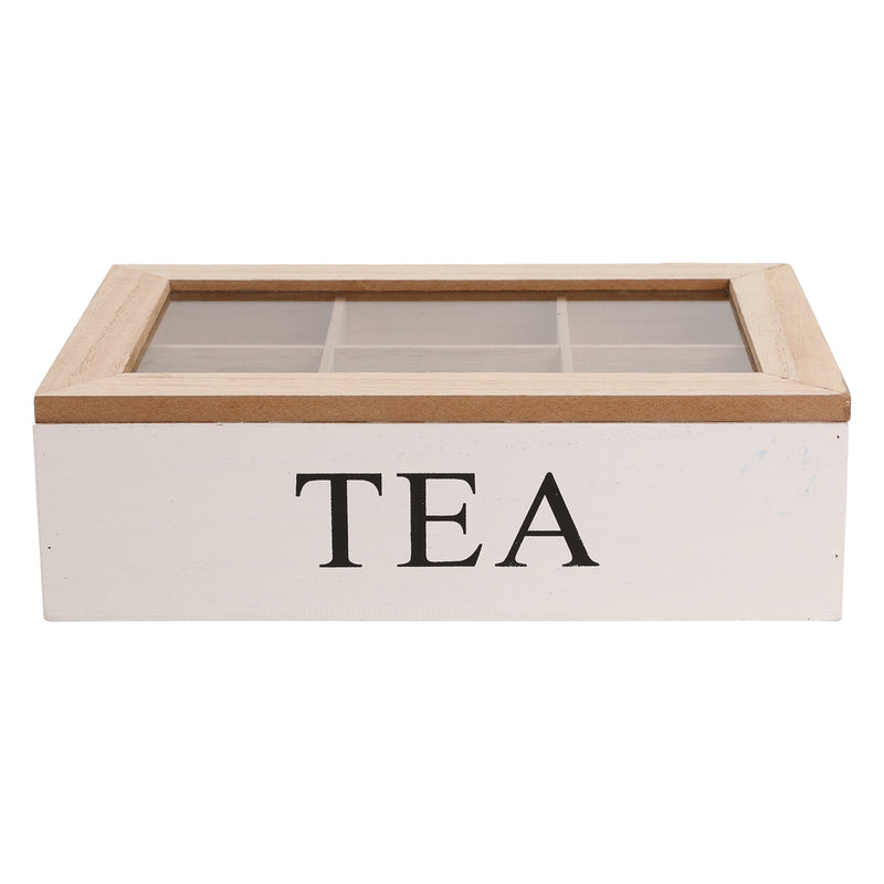 REGENT KITCHEN TEA BOX WITH 6 PARTITIONS WOOD AND GLASS, (240X160X70MM)