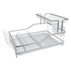 DOUBLE DISH RACK SILVER ALUMINIUM WITH OPAQUE PLASTIC UTENSIL HOLDER AND TRAY, (580X270X350MM)