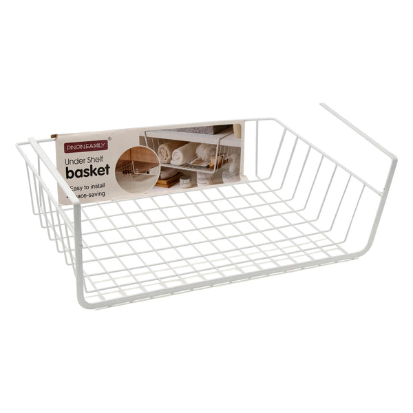 KITCHEN UNDER SHELF WIRE BASKET WHITE, (400X260X130MM)