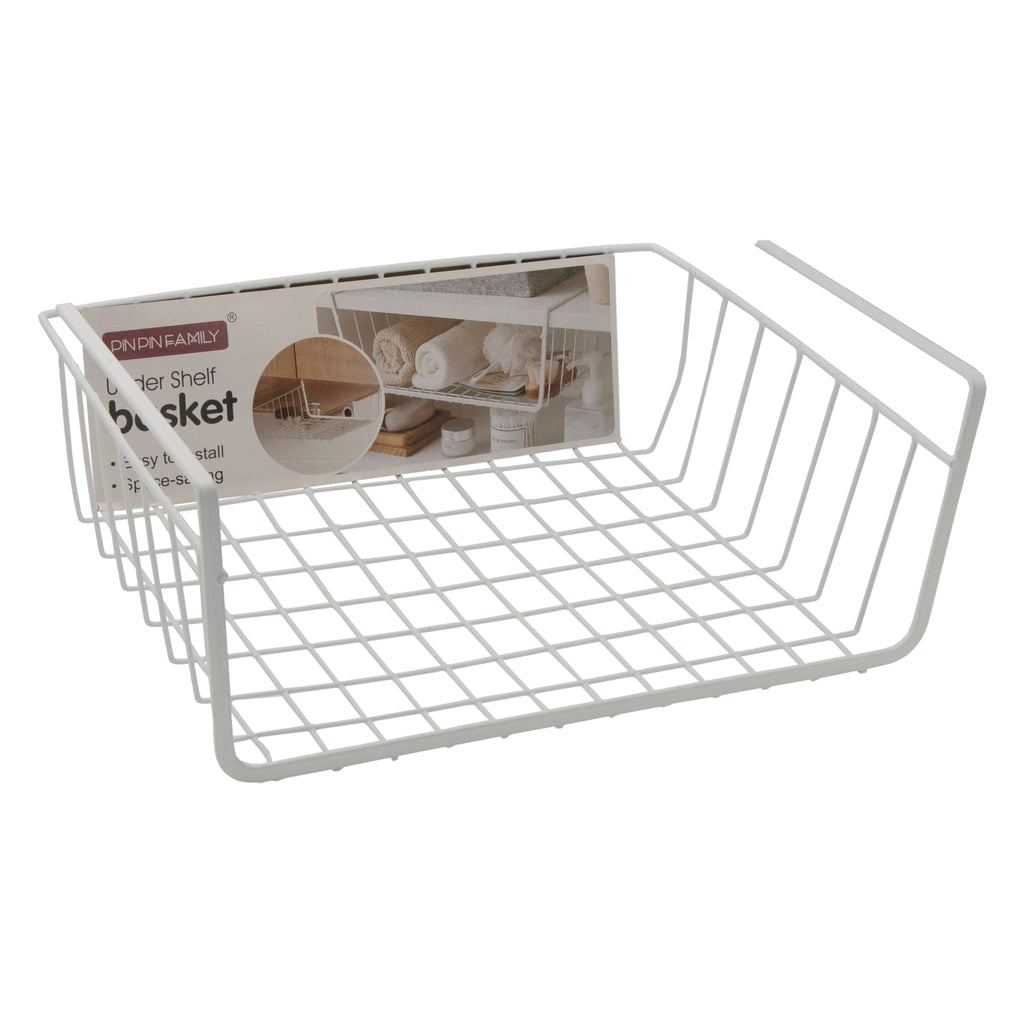 KITCHEN UNDER SHELF WIRE BASKET WHITE, (340X260X130MM)