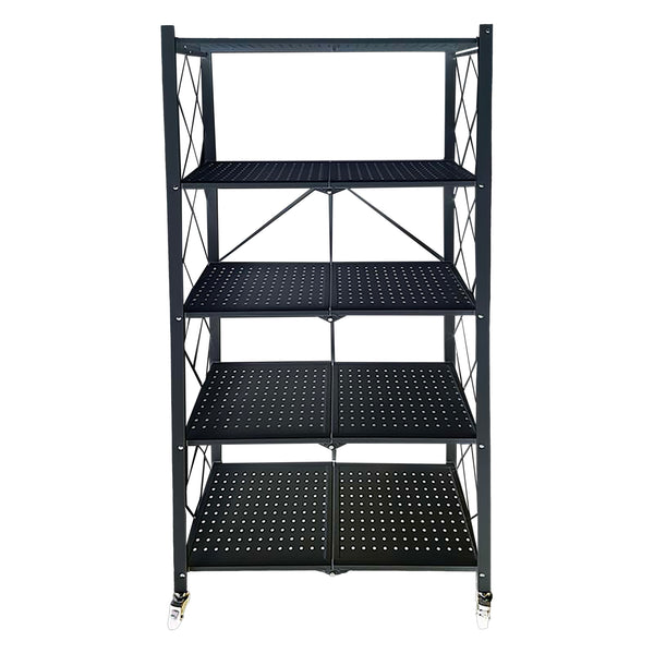 FOLDABLE STORAGE RACK 5 SHELF POWDER COATED BLACK, (715X365X1613MM)