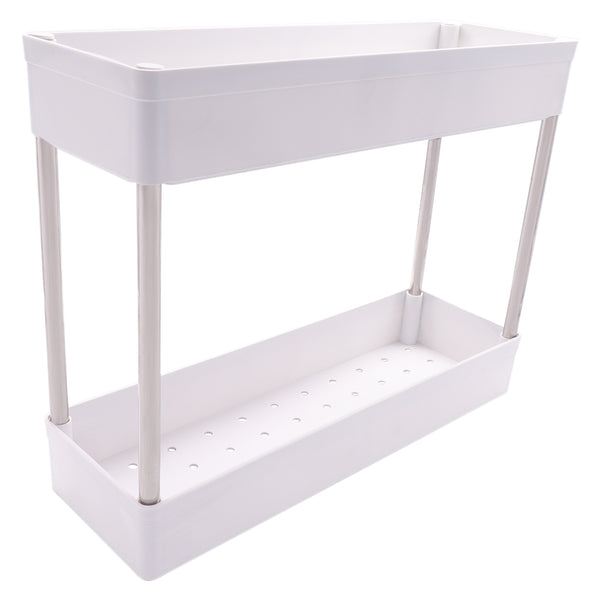 STORAGE RACK 2 SHELF WHITE PP PLASTIC AND STAINLESS STEEL, (355X130X400MM)