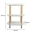 STORAGE RACK 3 SHELF WHITE PLASTIC AND WOOD ON CASTERS, (575X360X795MM)