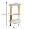 STORAGE RACK ROUND 3 SHELF WHITE PLASTIC AND WOOD ON CASTERS, (810X475MM DIA)