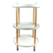 STORAGE RACK ROUND 3 SHELF WHITE PLASTIC AND WOOD ON CASTERS, (810X475MM DIA)