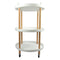 STORAGE RACK ROUND 3 SHELF WHITE PLASTIC AND WOOD ON CASTERS, (810X475MM DIA)