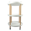 STORAGE RACK ROUND 3 SHELF WHITE PLASTIC AND WOOD ON CASTERS, (810X475MM DIA)