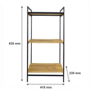 MULTI PURPOSE STORAGE RACK 3 BAMBOO SHELVES ON BLACK METAL FRAME, (415X330X835MM)