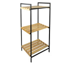 MULTI PURPOSE STORAGE RACK 3 BAMBOO SHELVES ON BLACK METAL FRAME, (415X330X835MM)