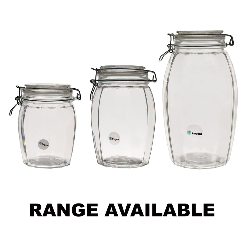 REGENT FACETED HERMETIC GLASS CANISTER WITH CLIP SEAL AND GLASS LID, 2.3LT (142X142X250MM)