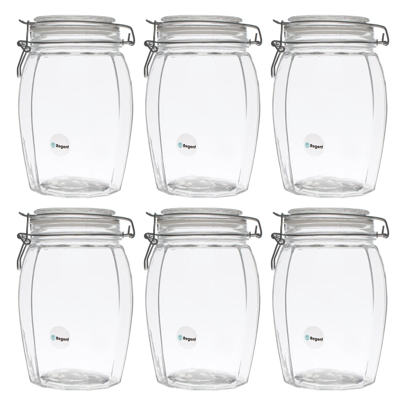 REGENT FACETED HERMETIC GLASS CANISTER WITH CLIP SEAL AND GLASS  LID, 1.2LT (120X120X185MM)