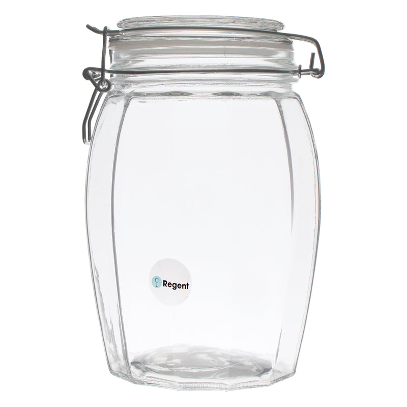 REGENT FACETED HERMETIC GLASS CANISTER WITH CLIP SEAL AND GLASS  LID, 1.2LT (120X120X185MM)