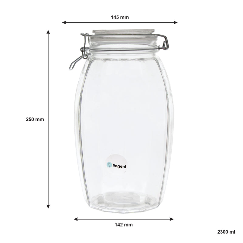 REGENT FACETED HERMETIC GLASS CANISTER WITH CLIP SEAL AND GLASS LID, 2.3LT (142X142X250MM)