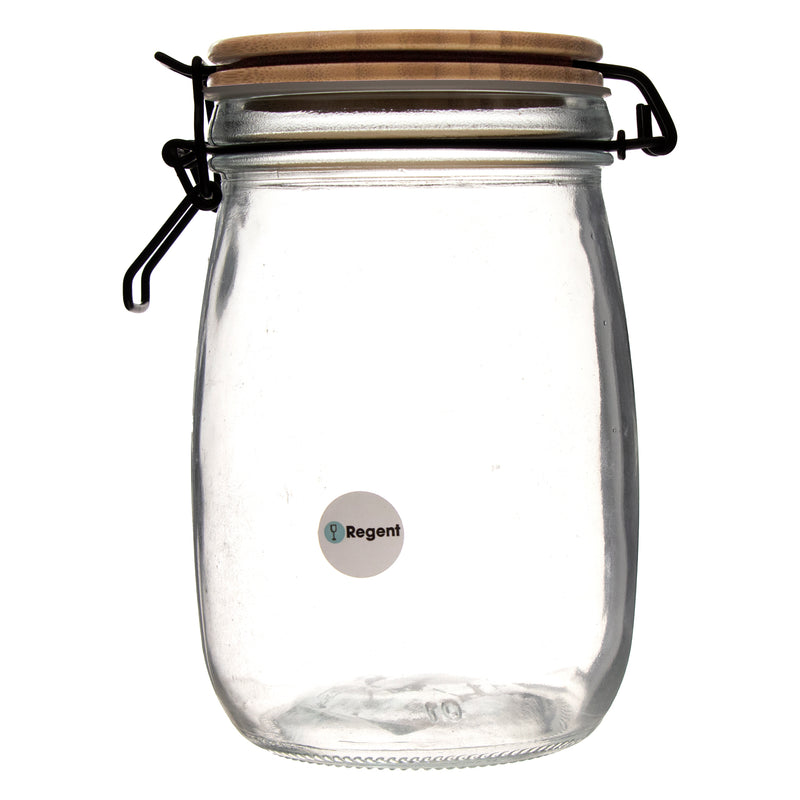 REGENT HERMETIC GLASS CANISTER WITH BAMBOO LID AND BLACK CLIP, 1LT (170X110MDIA)