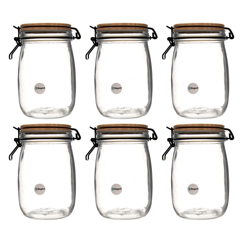 REGENT HERMETIC GLASS CANISTER WITH BAMBOO LID AND BLACK CLIP, 1LT (170X110MDIA)