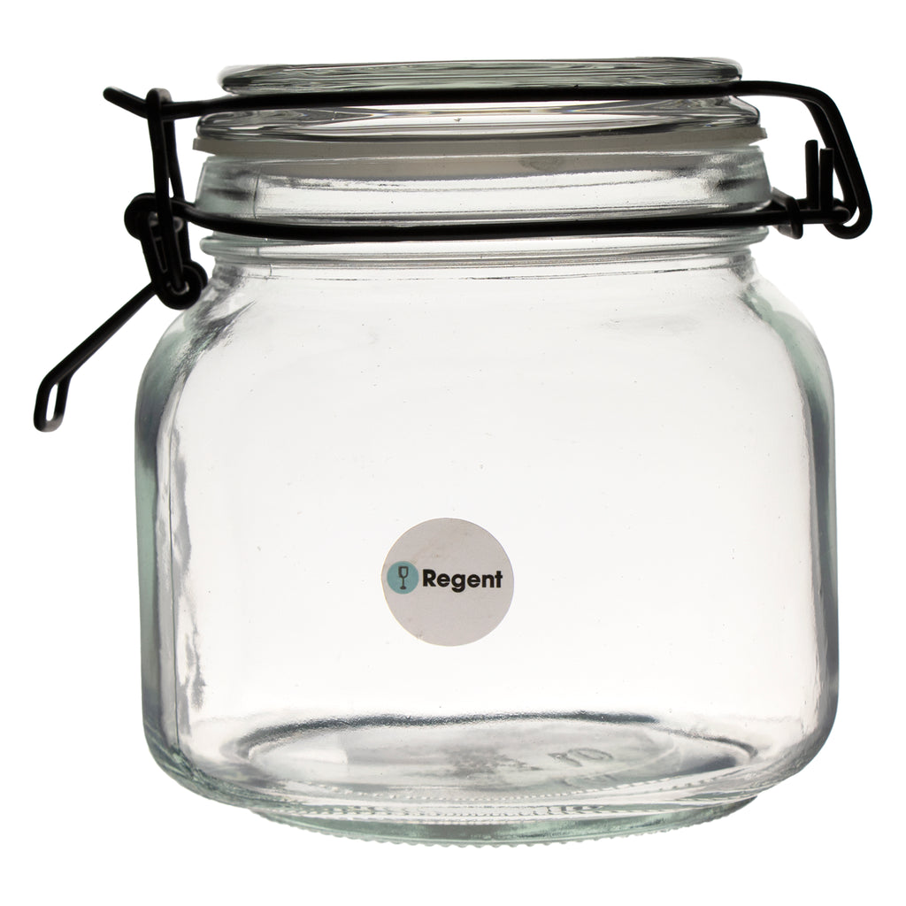 REGENT HERMETIC GLASS CANISTER WITH GLASS LID AND BLACK CLIP, 750ML (123X125X110MM DIA)