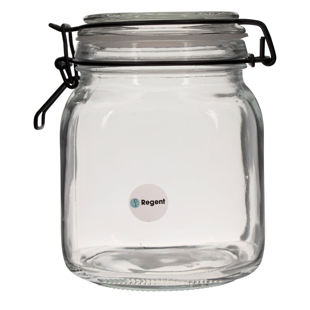 REGENT HERMETIC CANISTER WITH GLASS LID AND BLACK CLIP, 1LT (150X125X110MM DIA)