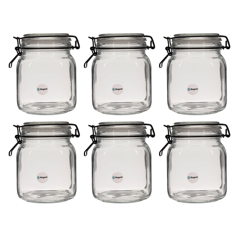 REGENT HERMETIC CANISTER WITH GLASS LID AND BLACK CLIP, 1LT (150X125X110MM DIA)