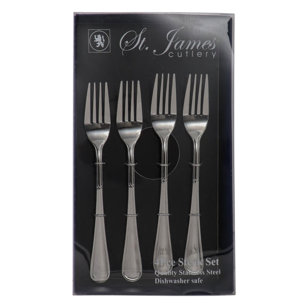 ST. JAMES CUTLERY BRISTOL (880) 4 PIECE STEAK FORK SET IN A GIFT BOX