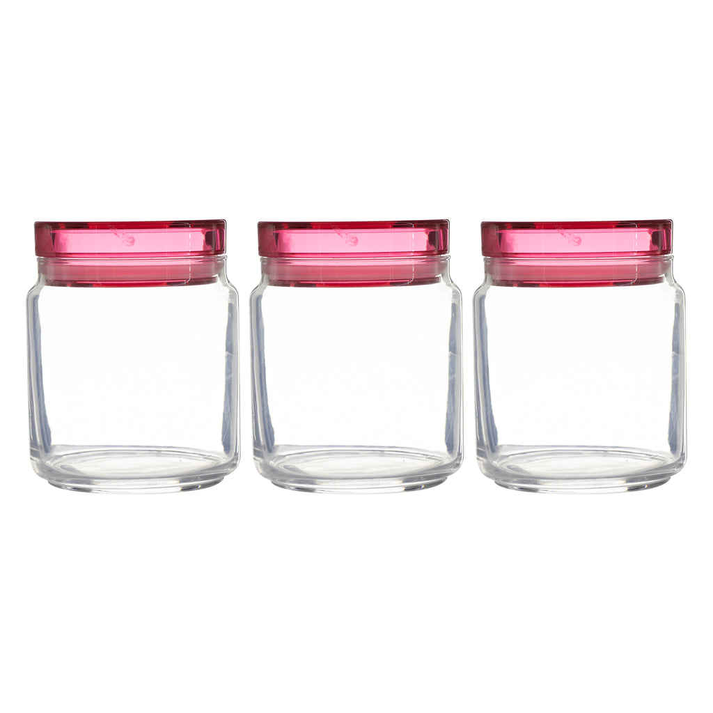 LUMINARC COLORLICIOUS JAR WITH PINK LID (750ML) 3PCE SET