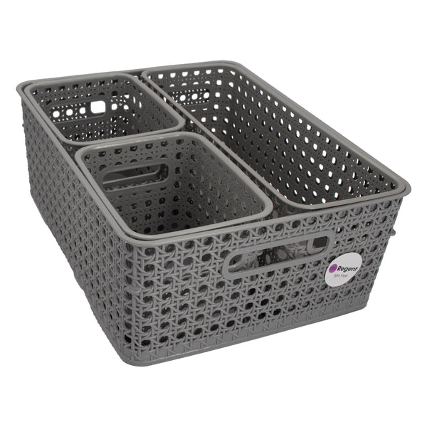 REGENT PLASTIC BOHO BASKET GREY 4PCE VALUE PACK (A,A,B & C), (350X280X140MM)