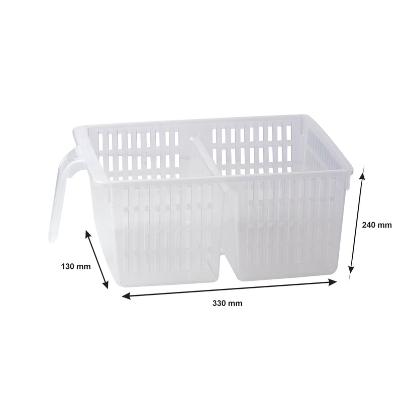 REGENT PLASTIC FRIDGE/PANTRY BASKET WITH DIVIDER CLEAR 2PCE VALUE PACK (C & D), (330X140X65MM)