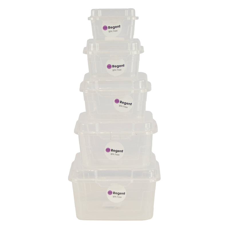 REGENT PLASTIC KEMPY STORAGE BOX 5PCE VALUE PACK (150ML/350ML/700ML/1.3L /2.1L), (195X195X115MM)