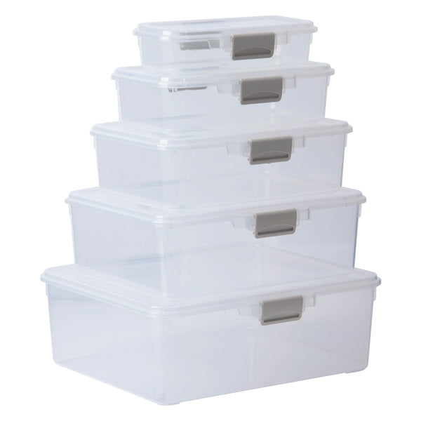 REGENT PLASTIC PINKI STORAGE BOX CLEAR 5PCE VALUE PACK (450ML/1.1L/2.2L/3.7L/5.8L) (290X260X110MM)