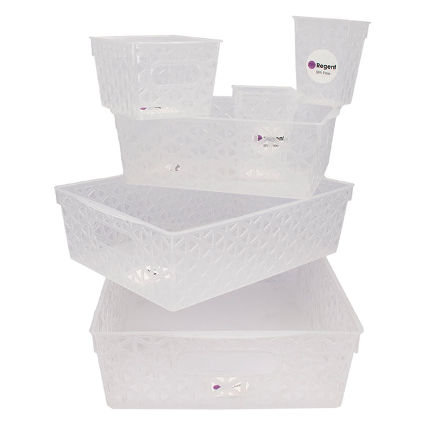 REGENT PLASTIC VENICE BASKET CLEAR 6PCE VALUE PACK (A,A,B,C,D,E), (310X230X85MM)