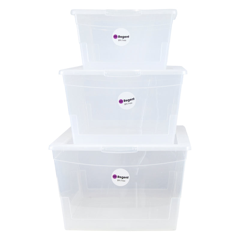 REGENT PLASTIC KEY RECT. STORAGE BOX CLEAR 3PCE VALUE PACK (9L/15L/21L), (450X320X200MM)