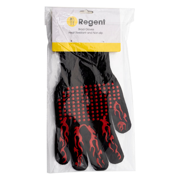 REGENT BBQ GLOVES HEAT RESISTANT NON SLIP SILICONE RED AND BLACK, (170X350MM)