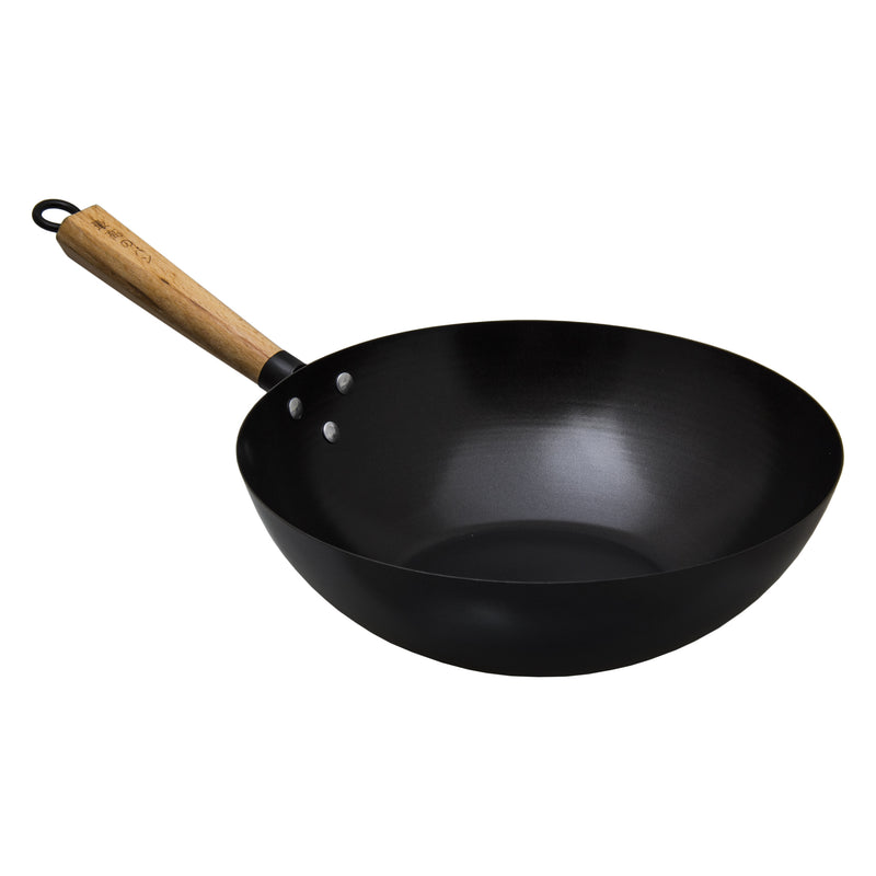 REGENT COOKWARE WOK CARBON STEEL WITH WOODEN HANDLE, (520/310MM DIAX90MM)