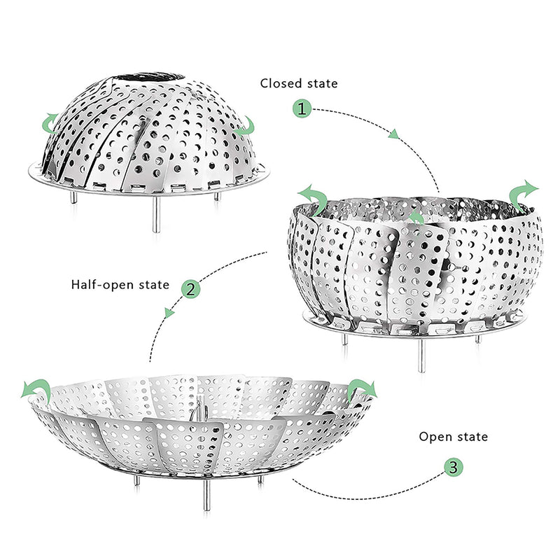 REGENT KITCHEN EXPANDABLE STEAMER BASKET STAINLESS STEEL, (235MM/138MM DIAX70MM)