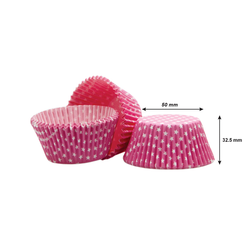 REGENT CAKE CUPS PINK WITH WHITE STARS 50 PIECE, (50X32.5MM)