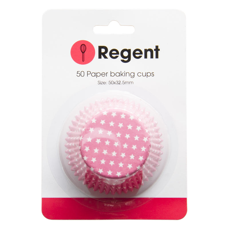 REGENT CAKE CUPS PINK WITH WHITE STARS 50 PIECE, (50X32.5MM)