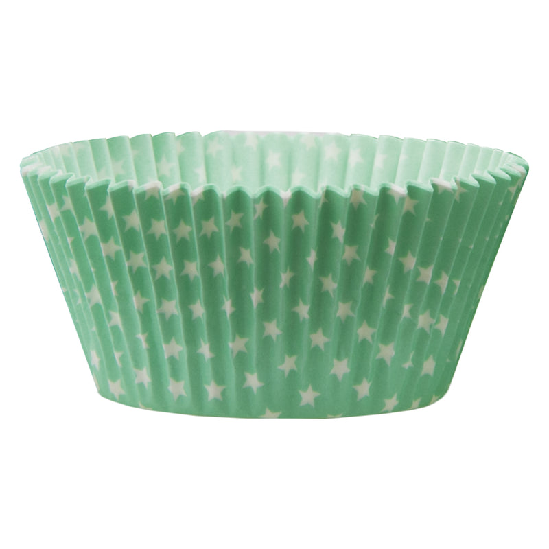 REGENT CAKE CUPS LIGHT GREEN WITH WHITE STARS 50 PIECE, (55X37.5MM)