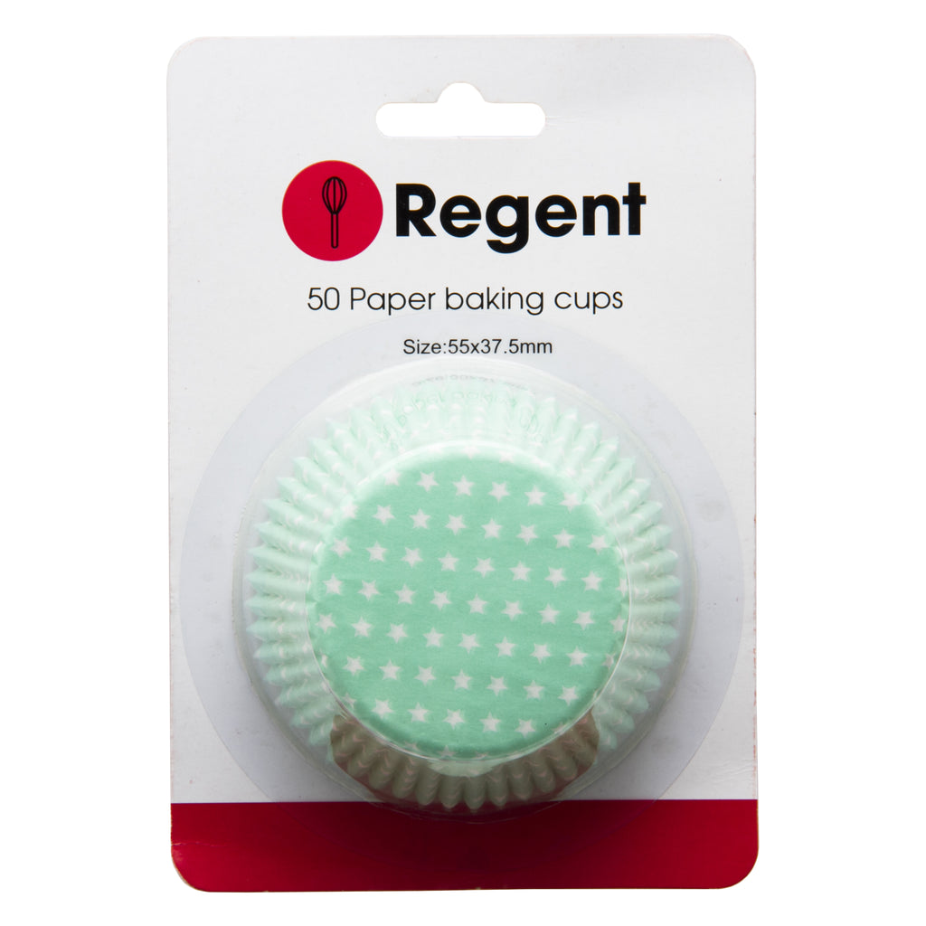 REGENT CAKE CUPS LIGHT GREEN WITH WHITE STARS 50 PIECE, (55X37.5MM)