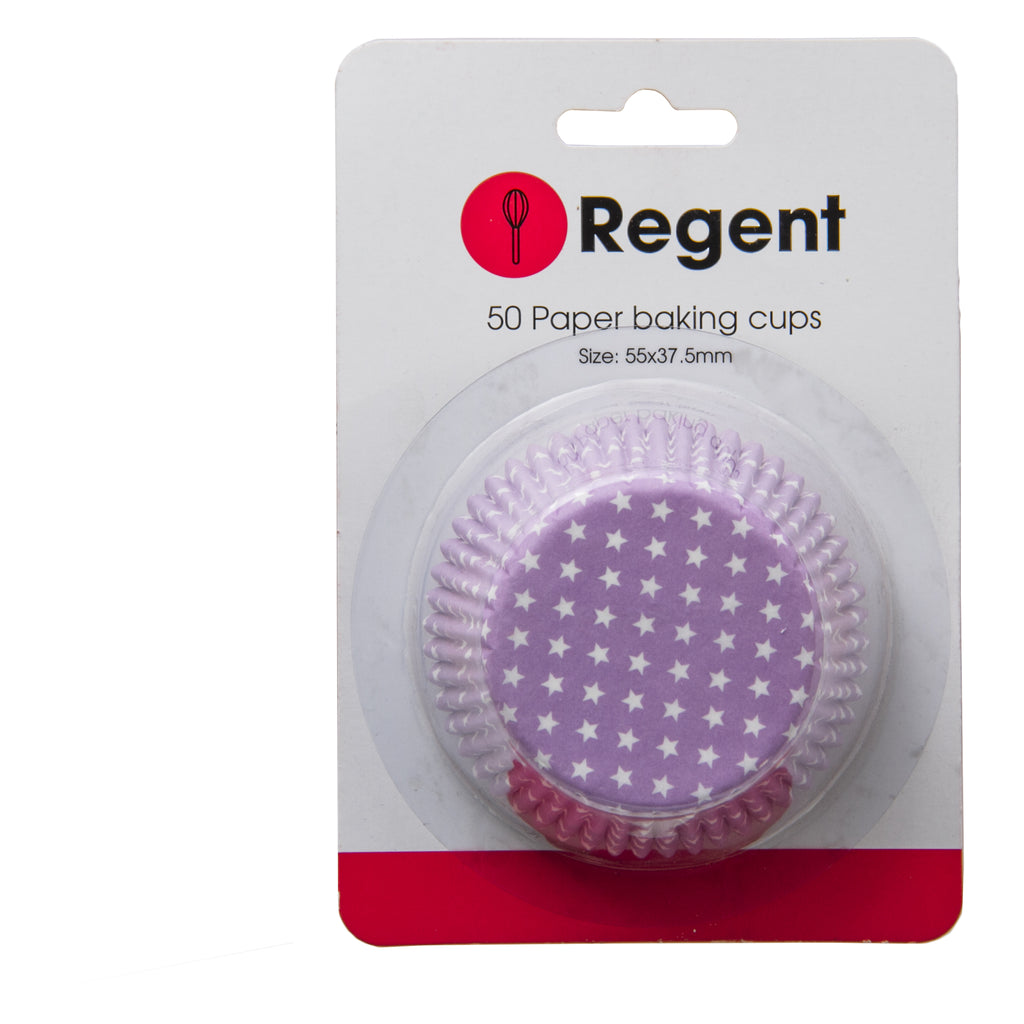 REGENT CAKE CUPS LILAC WITH WHITE STARS 50 PIECE, (55X37.5MM)