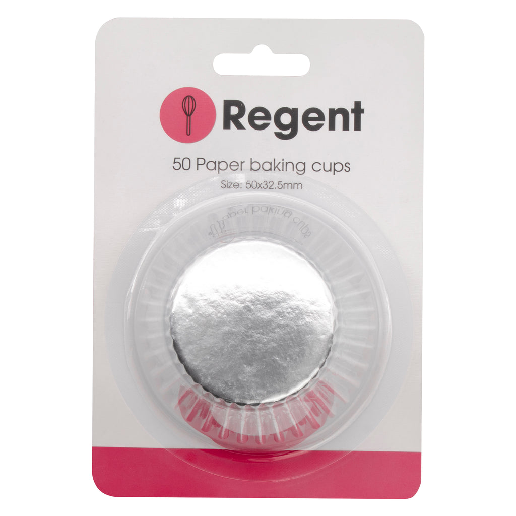 REGENT CAKE CUPS SILVER FOIL 50 PIECE, (50X32.5MM)