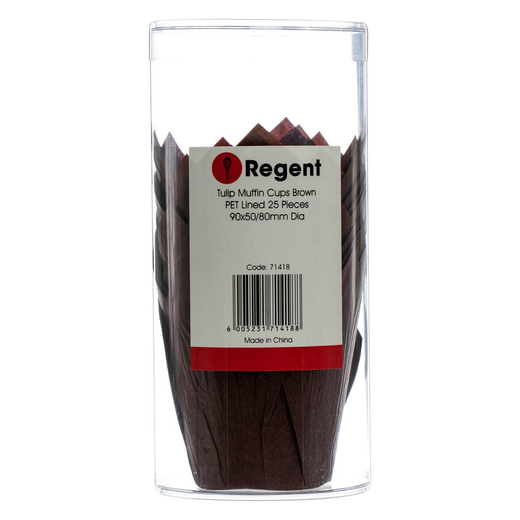 REGENT TULIP MUFFIN CUPS BROWN GREASE PROOF PAPER 25PCS, (50/80MM DIAX90MM)