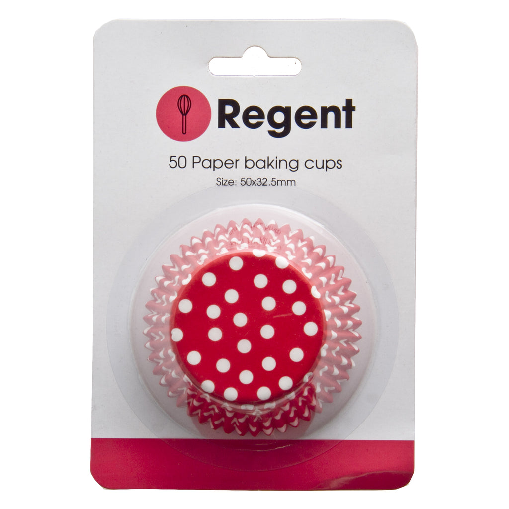 REGENT CAKE CUPS RED WITH WHITE DOTS 50 PIECE, (50MM:DX32.5MM)