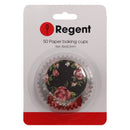 REGENT CAKE CUPS BLACK WITH PINK ROSES AND WHITE DAISIES 50 PCS, (50X32.5MM)